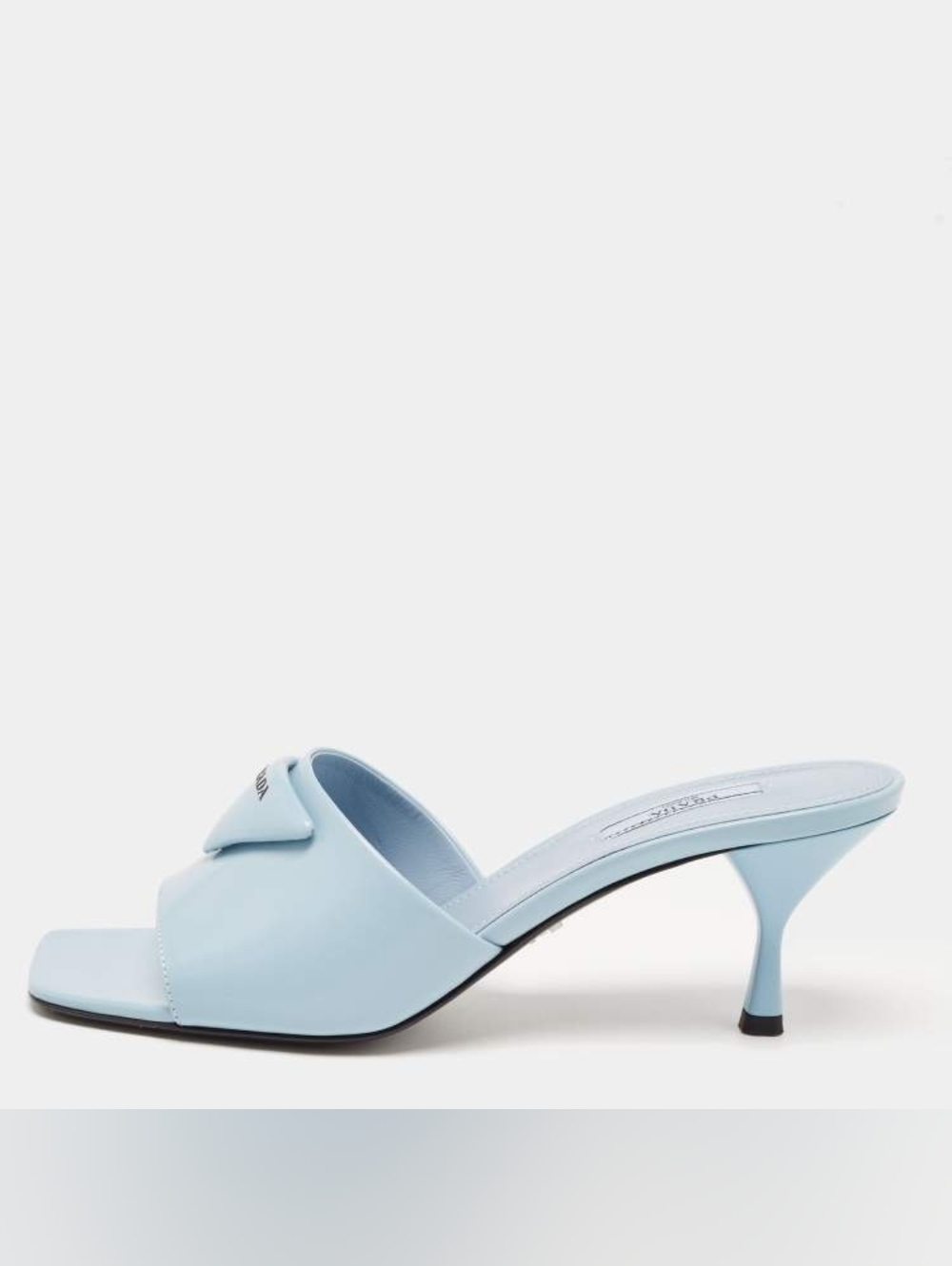 PRADA Burnished Leather Heeled Slide Sandals In Celeste EU 37.5 US 7.5 Org $1295 - Picture 3 of 16